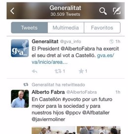 Retuit de la Generalitat a la cuenta de Fabra
