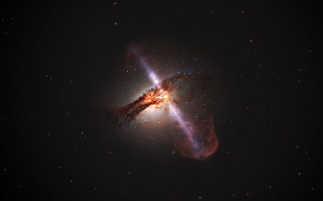Chorros eyectados de un acujero negro en el centro de una galaxia