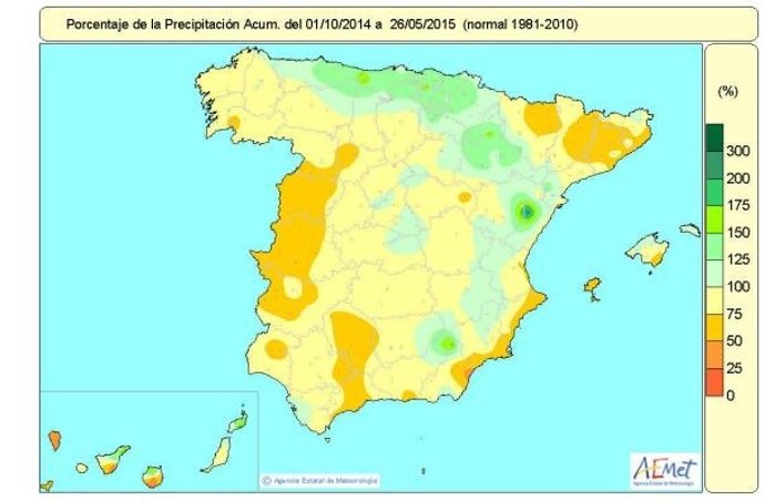 Mapa de precipitaciones en España hasta el 26 de junio de 2015