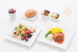 Menú vegetariano en la aerolínea JAL 