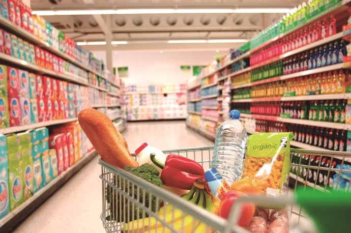 Compra, supermercado, carrito, saludable