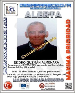Isidro Guzmán Almenara, desaparecido en Arenas del Rey (Granada) 