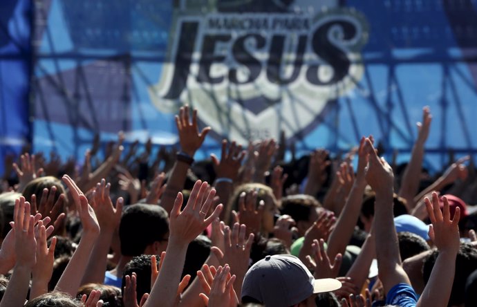 Thousands of people attend the Jesus Parade in downtown Sao Paulo