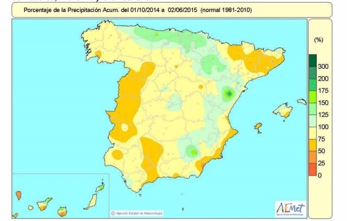 Distribución de las precipitaciones en el año hidrológico 2014-15