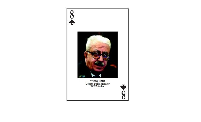Tariq Aziz, ex viceprimer ministro iraquí, el 'Ocho de espadas'