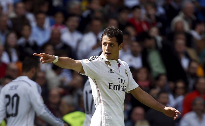 Real Madrid's Chicharito celebrates after scoring a goal against Eibar during th