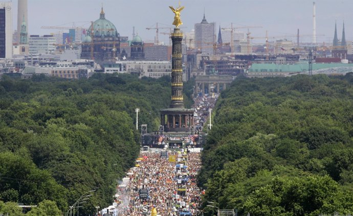 A general view shows Berlin's landmarks - the Victory column and the Brandenburg