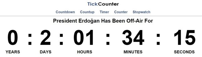 Reloj con el tiempo que erdogan lleva sin hablar
