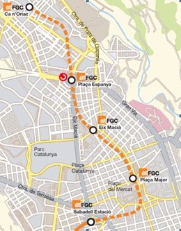 Mapa de la futura lína de FGC en Sabadell 
