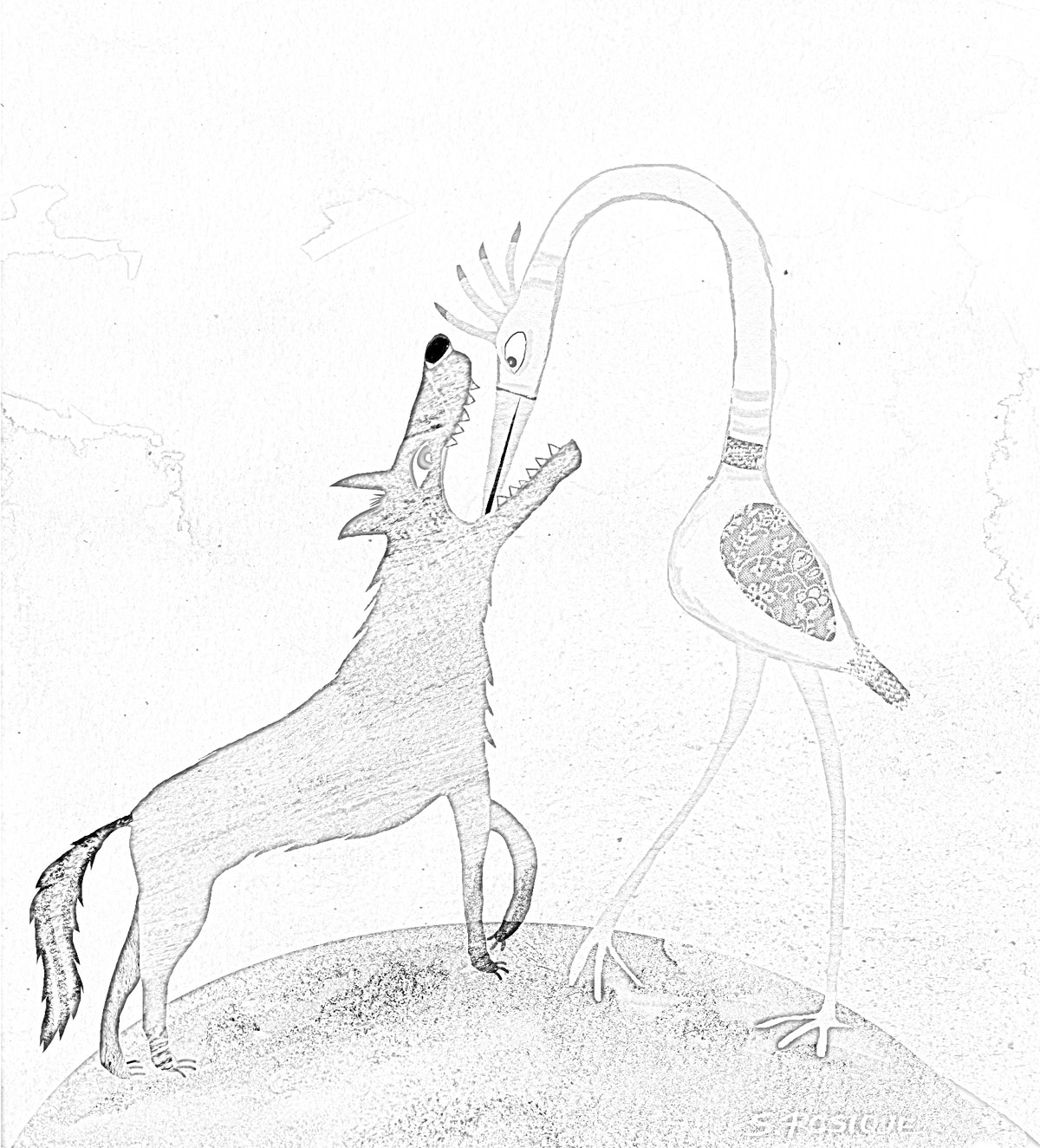 El lobo y la grulla. Fábulas para niños