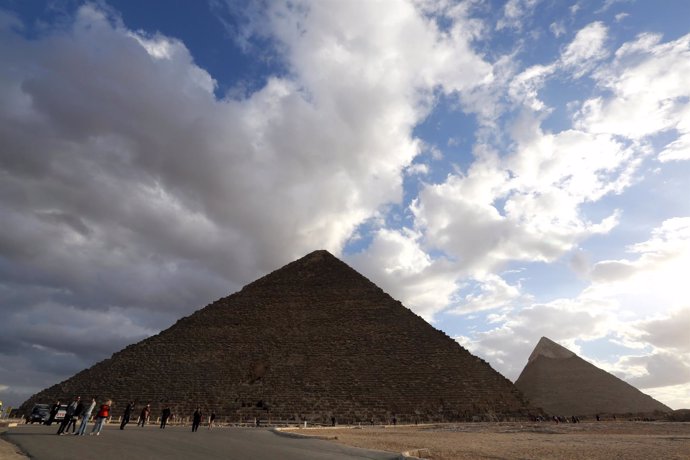 Tourists visit  the Giza pyramids area, on the outskirts of Cairo