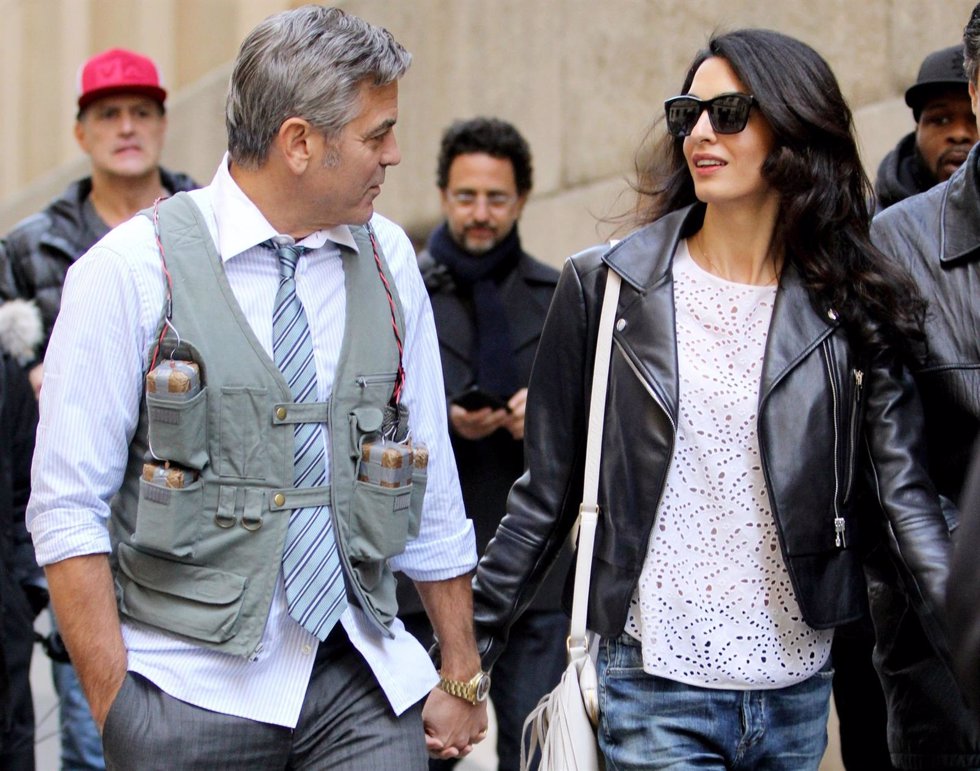 Amal Alamuddin visita a George Clooney en el rodaje de Money Monster