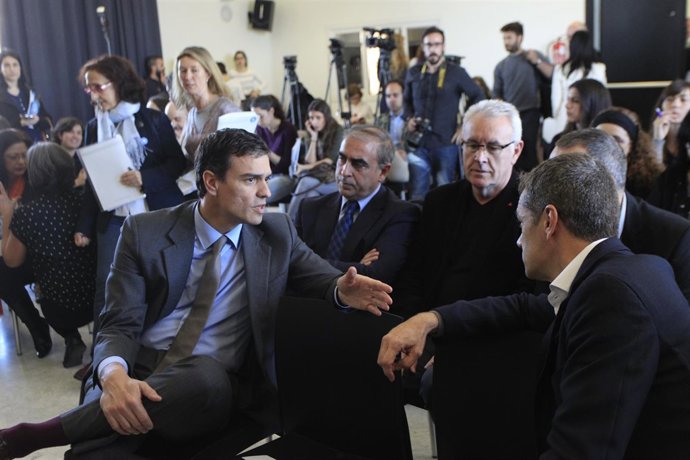 Pedro Sánchez, Cayo Lara y Toni Cantó 