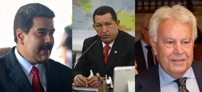 Nicolás Maduro, Hugo Chávez y Felipe González