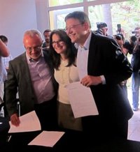 Puig, Oltra y Montiel cierran el "qué" de la Generalitat y confían en alcanzar pronto el "quién"