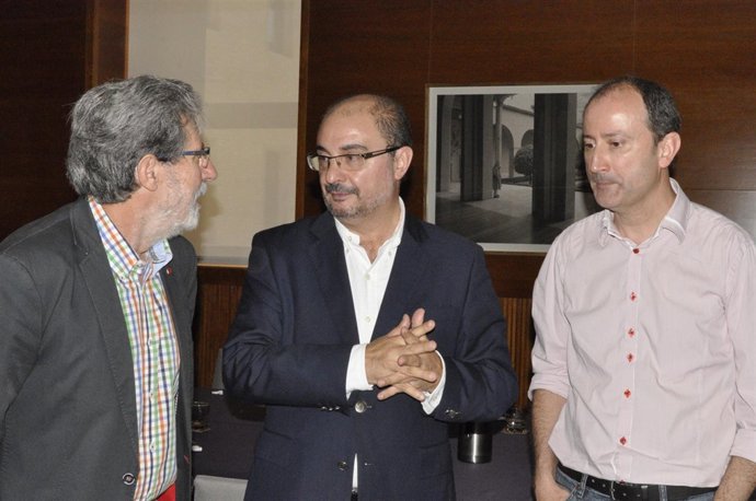 Barrena (IU), Lambán (PSOE) y Romero (IU)