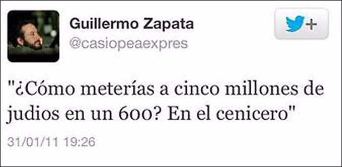 Tuit de Zapata sobre judíos