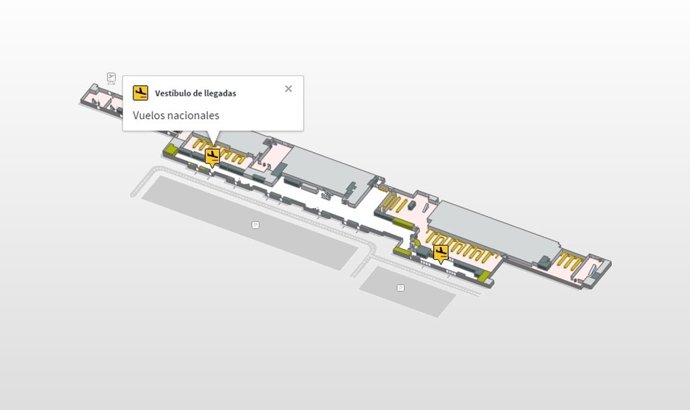 Mapa del aeropuerto de Gran Canaria, señalizando la nueva llegada nacional