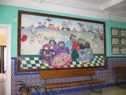 Mural de Ocaña en un colegio de Cantillana
