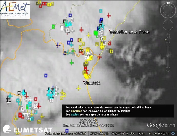 Actividad eléctrica sobre la provincia de Valencia y Castellón