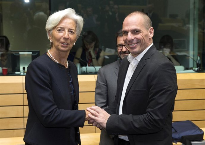 Christine Lagarde, y el ministo de Finanzas griego, Yanis Varoufakis