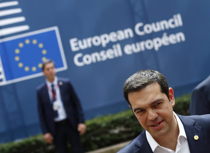 Greek Prime Minister Tsipras speaks to media on arrival at EU Council headquarte