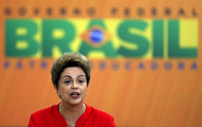 Brazil's President Rousseff speaks as she launches an infrastructure program at 