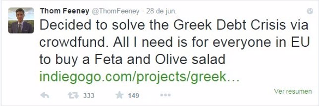 Tuit de crowfunding para Grecia