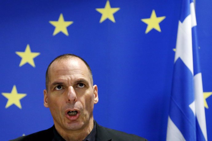 Greek Finance Minister Varoufakis addresses news conference after euro zone fina