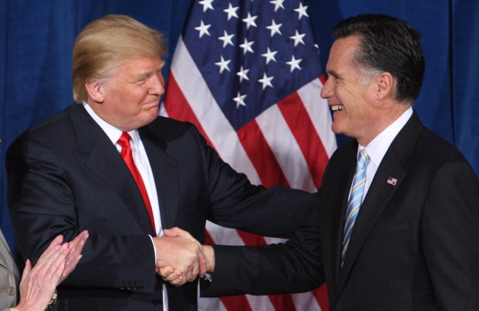 Businessman and real estate developer Donald Trump greets U.S. Republican presid