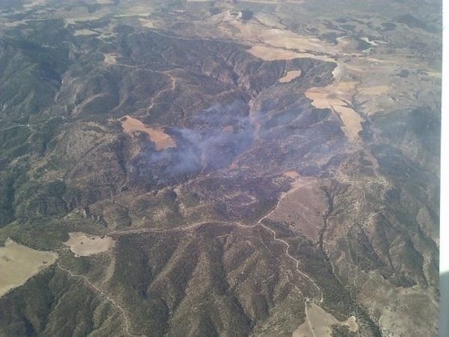 Imagen aérea del incendio declarado en Quesada