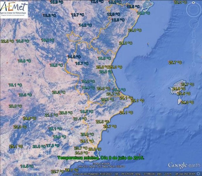 Temperaturas mínimas de este jueves 