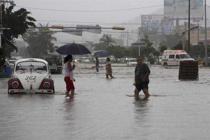 Lluvias torrenciales en la ciudad de Acapulco, México