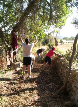 Voluntarios del GOB limpiande el camino del carro Ariany