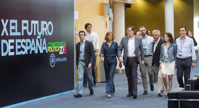 Levy, Arenas, Casado, Cospedal, Rajoy, Maroto y Maíllo en la Confrencia del PP