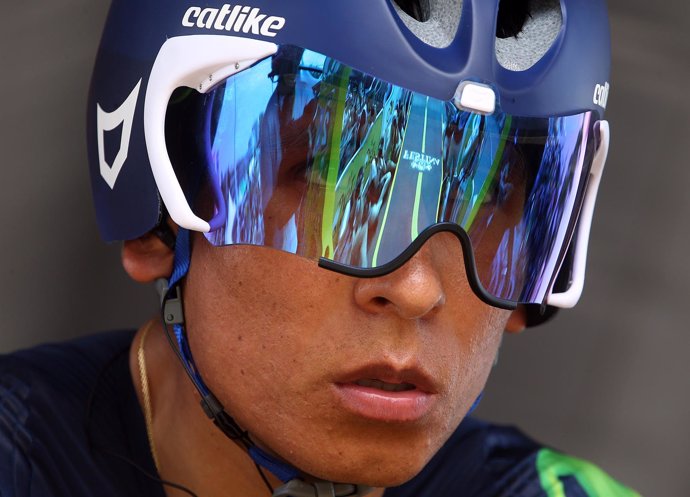 Movistar rider Nairo Quintana of Colombia waits to start his individual time-tri