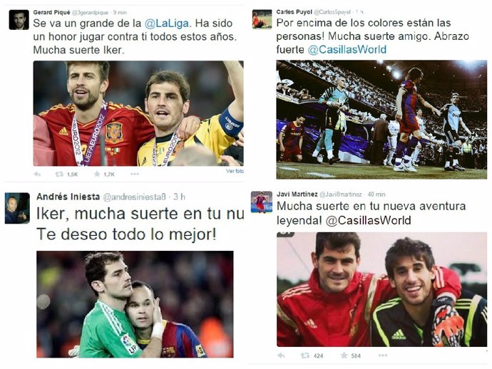 Iniesta, Puyol y Piqué despediden a Casillas por las redes sociales