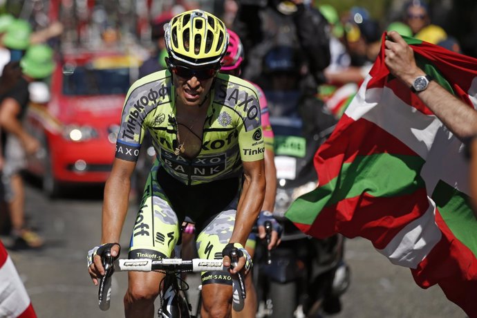 Alberto Contador (Tinkoff-Saxo) sufriendo en el Tour
