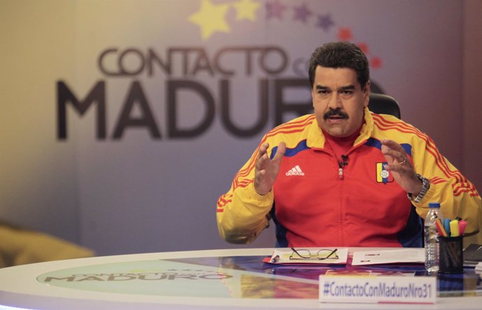 Venezuela's President Nicolas Maduro speaks during his weekly broadcast "en cont