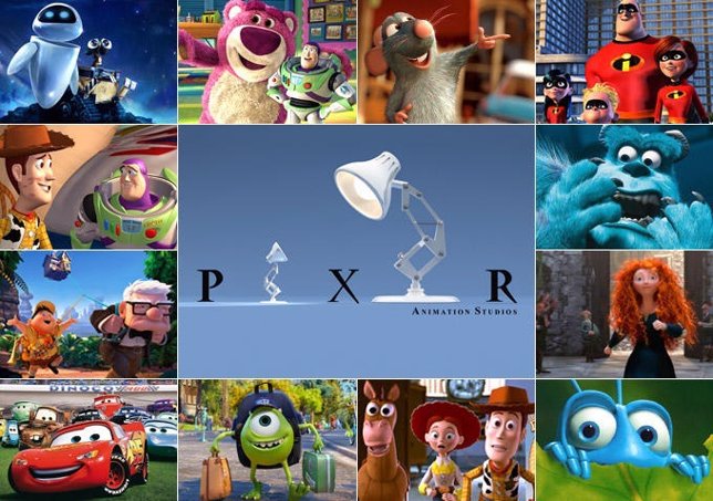 Collage con escenas de las películas de Pixar