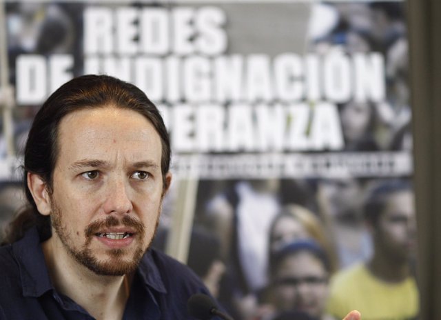 Pablo Iglesias durante la presentación de Redes de indignación y esperanza