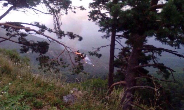 Incendio en el Parque Natural del Moncayo, originado por un rayo
