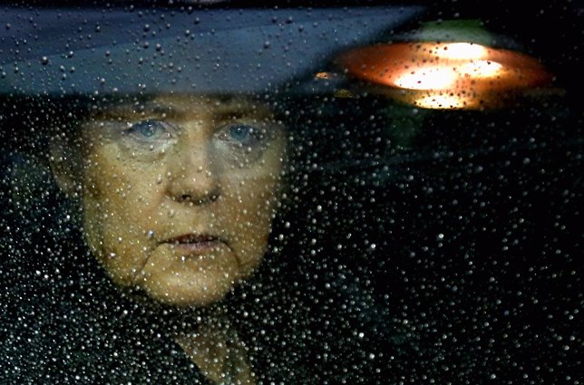 Germany's Chancellor Merkel arrives at the EU council headquarters for an EU lea