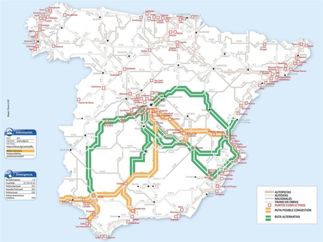 Mapa carreteras más conflictivas verano 2015