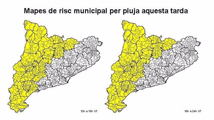 Mapa de riesgo de lluvia para este sábado en Catalunya