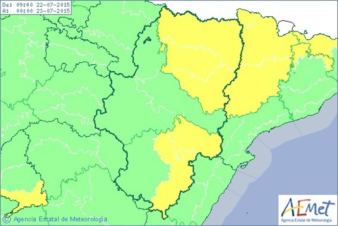 Aviso amarillo por lluvias y tormentas en Aragón para este miércoles