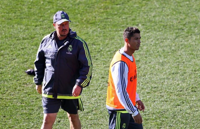 Benítez y Cristiano Ronaldo durante un entrenamiento en pretemporada