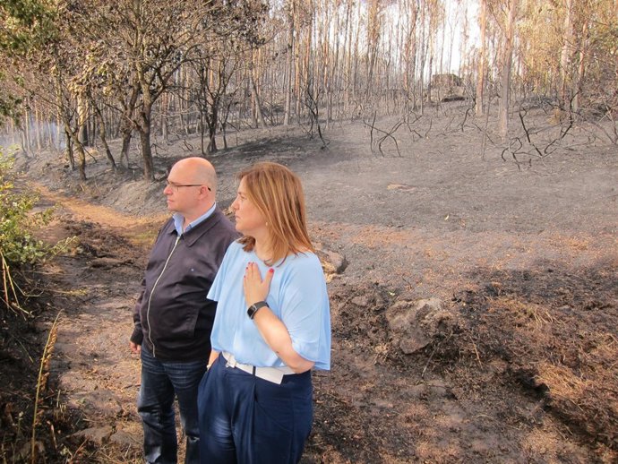 La secretaria de organización del PSdeG, Pilar Cancela, en el incendio figueiras