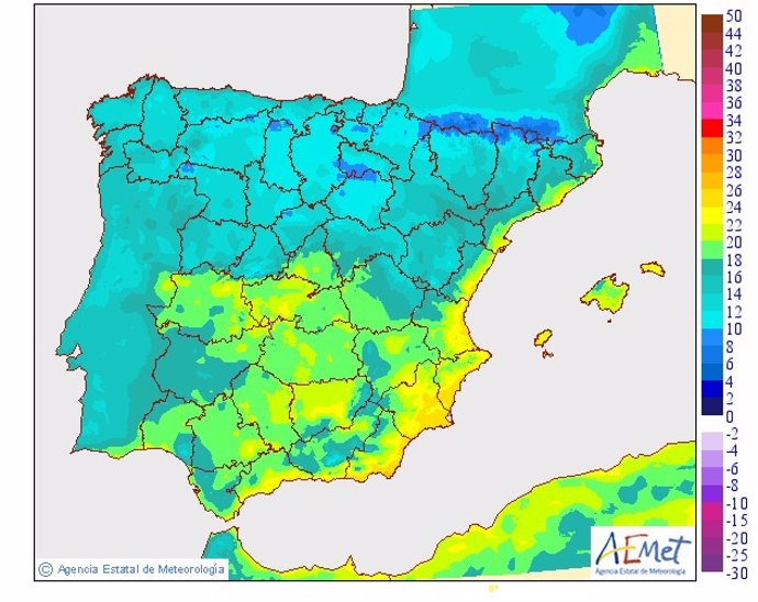 Mapa de las mínimas en España