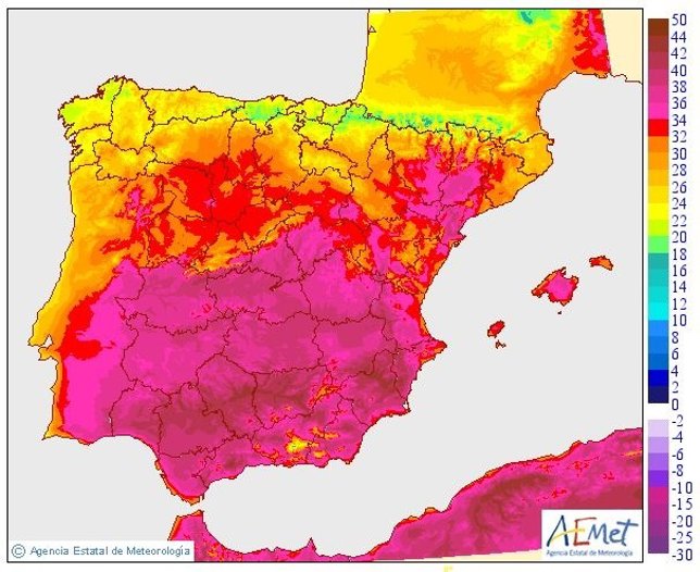 Temperaturas en la Península el lunes 27 de julio
